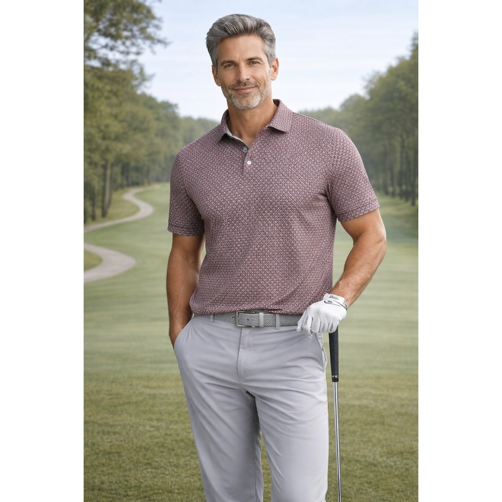 IBKUL Polo Men Large Geo Print Golf Tennis Pickleball Casual Shirt‎ UPF